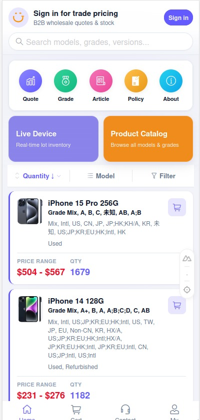 Giggle Trade mobile catalog and live inventory workflow